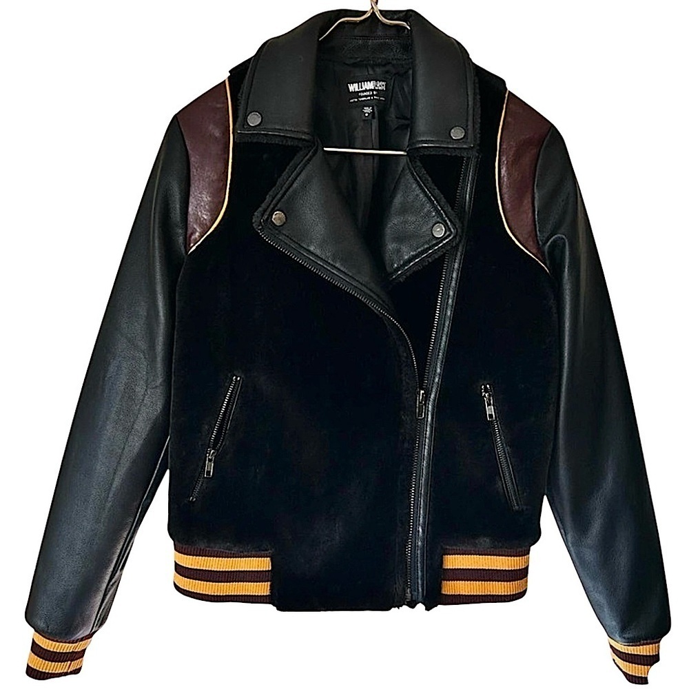 William Rast Noelie Varsity Moto Jacket Black Faux Fur & Leather Oversized Small - Picture 16 of 16